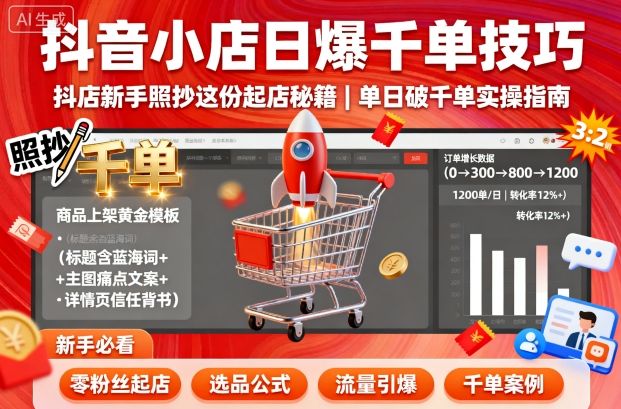 抖音小店日爆千单技巧，抖店新手照抄这份起店秘籍，单日破千单-瀚洪创业网