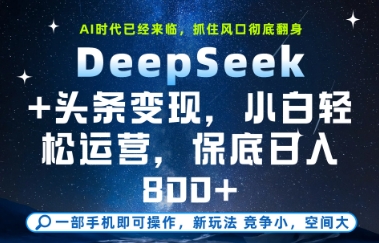 DeepSeek+头条变现，保姆级教学，小白轻松上手，日入8张+【揭秘】-瀚洪创业网