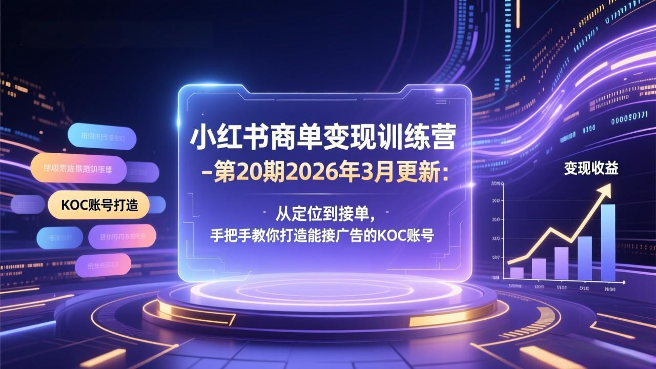 小红书商单变现训练营-第20期26年3月更新：从定位到接单，手把手教你打造能接广告的KOC账号-瀚洪创业网