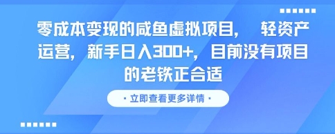 零成本变现的咸鱼虚拟项目， 轻资产运营，新手日入3张+，目前没有项目的老铁正合适-瀚洪创业网