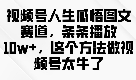 视频号人生感悟图文赛道，条条播放10w+，这个方法做视频号太牛了-瀚洪创业网