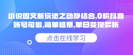 小说推文图文新玩法之动静结合，0粉抖音账号可做，简单粗暴，单日变现多张-瀚洪创业网