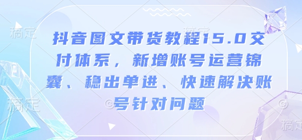 抖音图文带货教程15.0交付体系，新增账号运营锦囊、稳出单进、快速解决账号针对问题-瀚洪创业网