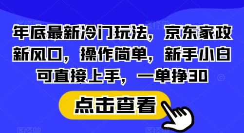 年底最新冷门玩法，京东家政新风口，操作简单，新手小白可直接上手，一单挣30【揭秘】-瀚洪创业网