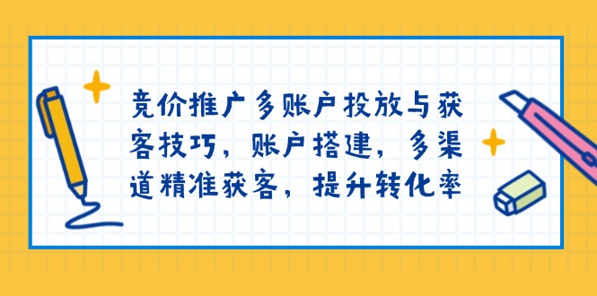 竞价推广多账户投放与获客技巧，账户搭建，多渠道精准获客，提升转化率-瀚洪创业网