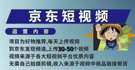 京东短视频带货课，无需自己拍摄剪辑，保姆式教学，两天快速上手-瀚洪创业网