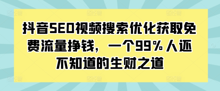 抖音SEO视频搜索优化获取免费流量挣钱，一个99%人还不知道的生财之道-瀚洪创业网