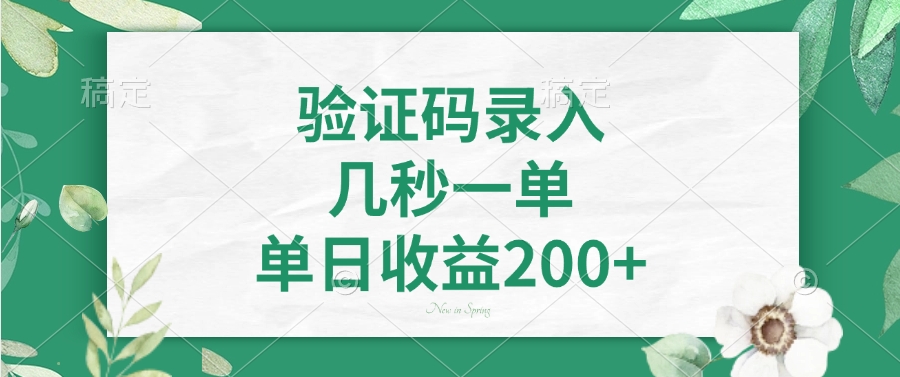 验证码录入，几秒一单，单日收益200+-瀚洪创业网