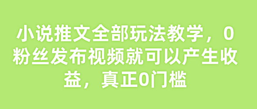 小说推文全部玩法教学，0粉丝发布视频就可以产生收益，真正0门槛-瀚洪创业网