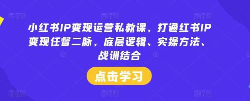小红书IP变现运营私教课，打通红书IP变现任督二脉，底层逻辑、实操方法、战训结合-瀚洪创业网