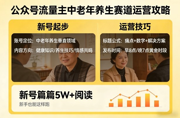 公众号流量主中老年养生赛道，新号篇篇5W+阅读，新手也能这样跑-瀚洪创业网