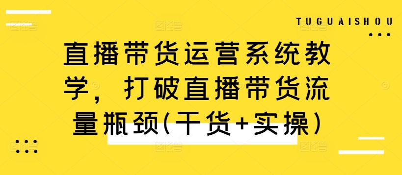 直播带货运营系统教学，打破直播带货流量瓶颈(干货+实操)-瀚洪创业网