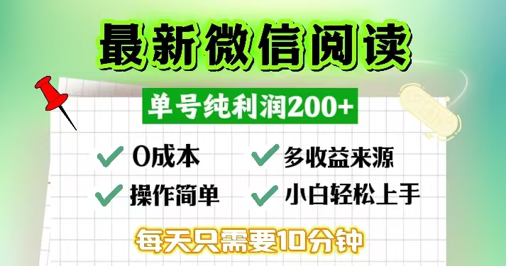 微信阅读最新玩法，每天十分钟，单号一天200+，简单0零成本，当日提现-瀚洪创业网