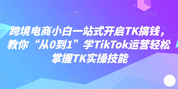 跨境电商小白一站式开启TK搞钱，教你“从0到1”学TikTok运营轻松掌握TK实操技能-瀚洪创业网