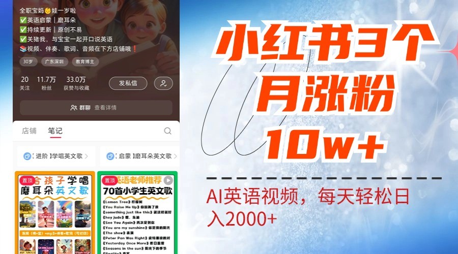 小红书三个月涨粉10W，AI英语视频0成本制作，每天轻松日入2000+-瀚洪创业网
