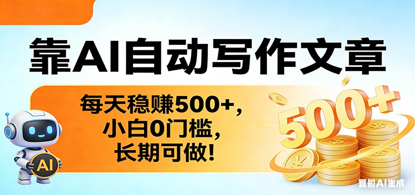 靠AI自动写作文章，每天稳赚500+，小白0门槛，长期可做！-瀚洪创业网