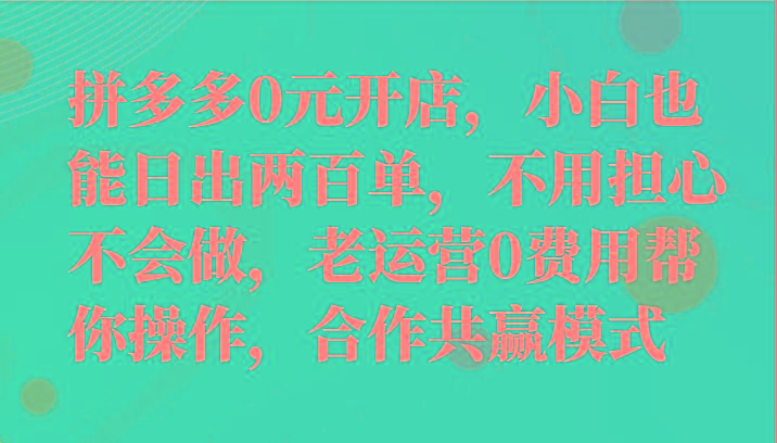 最新拼多多优质项目小白福利，两天销量过百单，不收费、老运营代操作-瀚洪创业网