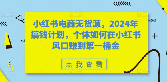 小红书电商无货源，2024年搞钱计划，个体如何在小红书风口赚到第一桶金-瀚洪创业网
