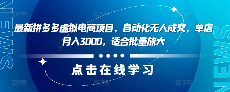 最新拼多多虚拟电商项目，自动化无人成交，单店月入3000，适合批量放大-瀚洪创业网