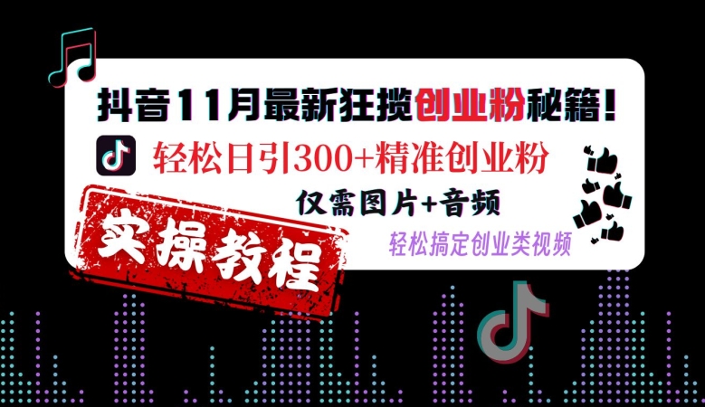 抖音11月最新狂揽创业粉秘籍，轻松日引300+精准创业粉，仅需图片+音频，轻松搞定创业类视频-瀚洪创业网