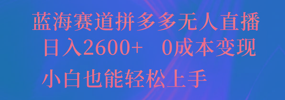 蓝海赛道拼多多无人直播，日入2600+，0成本变现，小白也能轻松上手-瀚洪创业网