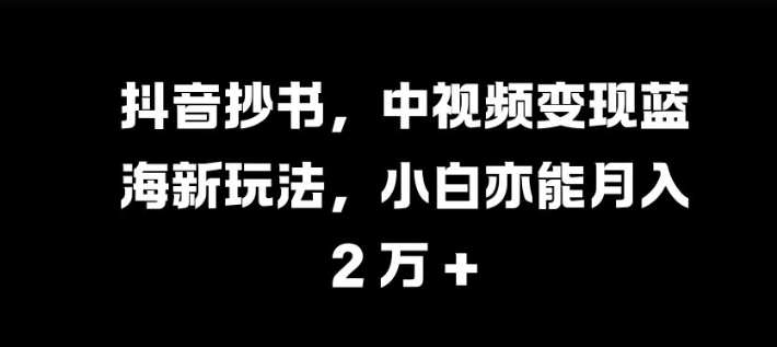 抖音抄书，中视频变现蓝海新玩法，小白亦能月入 过W【揭秘】-瀚洪创业网