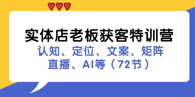 实体店老板获客特训营：认知、定位、文案、矩阵、直播、AI等(72节-瀚洪创业网