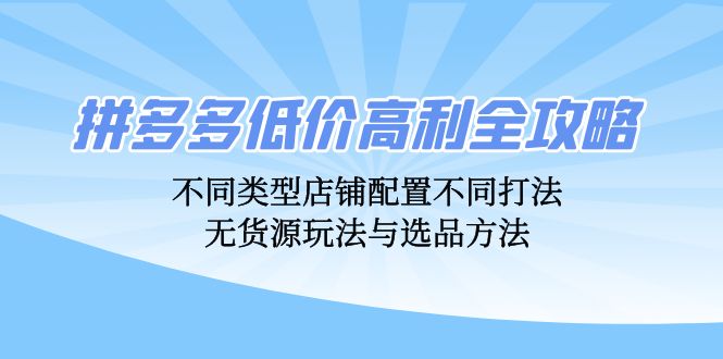 拼多多低价高利全攻略：不同类型店铺配置不同打法，无货源玩法与选品方法-瀚洪创业网
