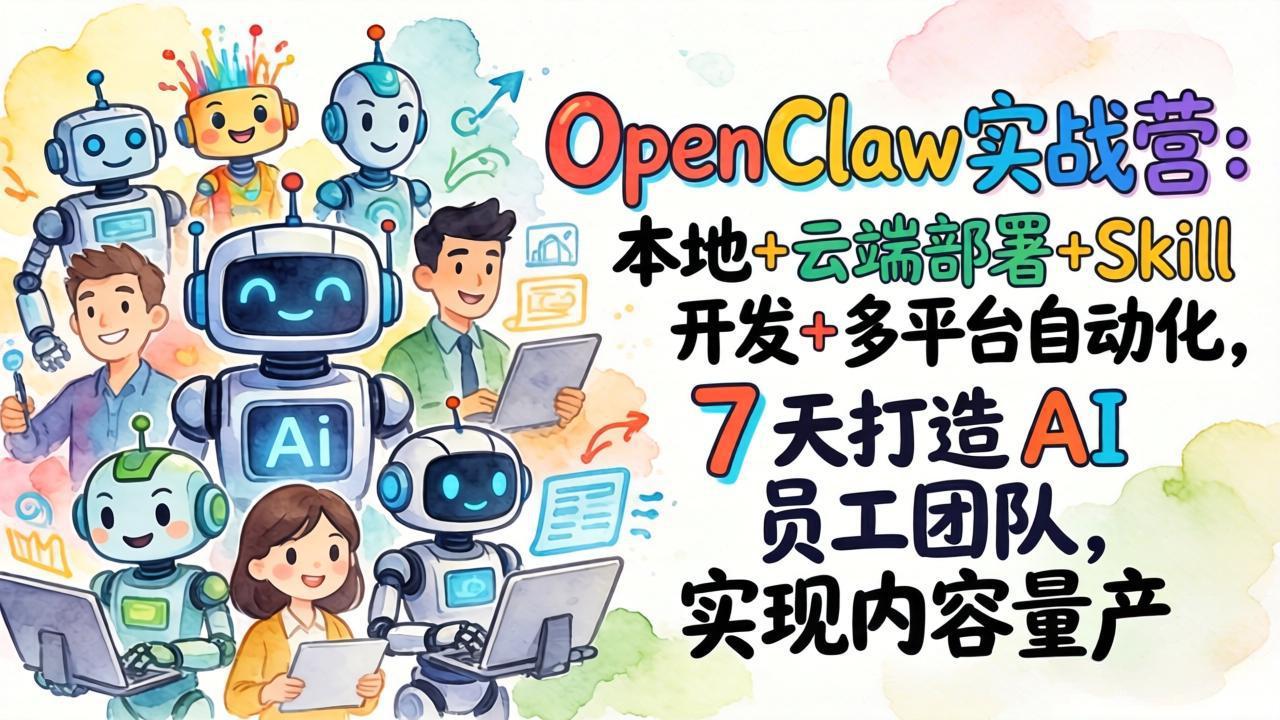 OpenClaw实战营：本地+云端部署+Skill开发+多平台自动化，7 天打造 AI 员工团队，实现内容量产-瀚洪创业网