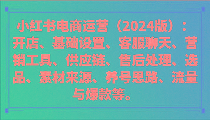 小红书电商运营(2024版)：开店、设置、供应链、选品、素材、养号、流量与爆款等-瀚洪创业网