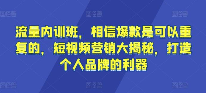 流量内训班，相信爆款是可以重复的，短视频营销大揭秘，打造个人品牌的利器-瀚洪创业网