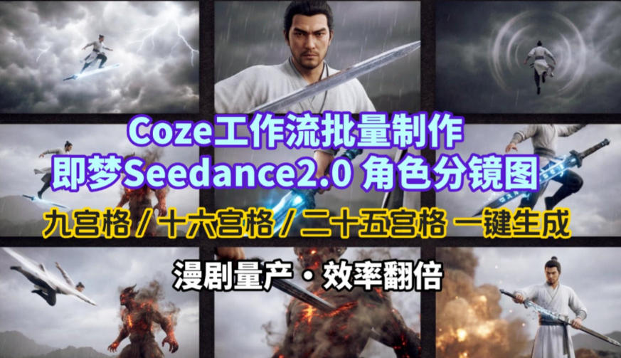 Coze工作流批量制作即梦Seedance2.0角色分镜图，九宫格-十六宫格-二十五宫格一键生成，漫剧量产，效率翻倍-瀚洪创业网