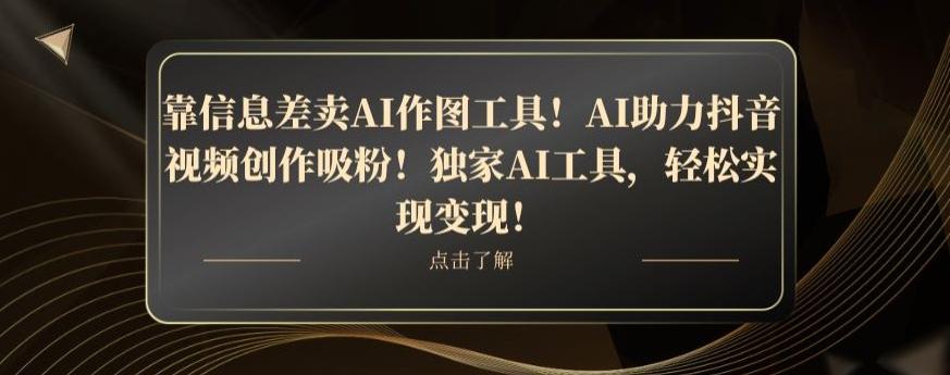 靠信息差卖AI作图工具！AI助力抖音视频创作吸粉！独家AI工具，轻松实现变现！-瀚洪创业网