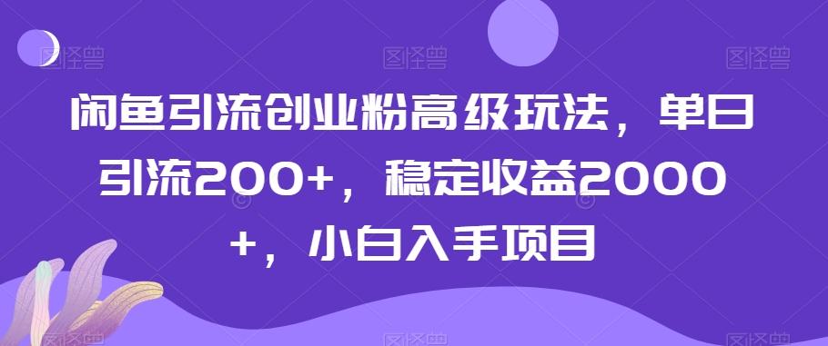 闲鱼引流创业粉高级玩法，单日引流200+，稳定收益2000+，小白入手项目-瀚洪创业网