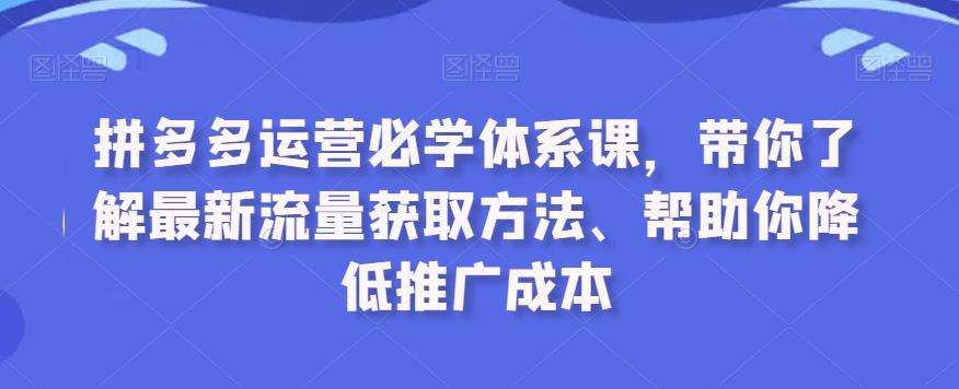 拼多多运营必学体系课，带你了解最新流量获取方法、帮助你降低推广成本-瀚洪创业网