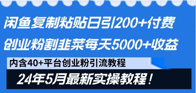 闲鱼复制粘贴日引200+付费创业粉，24年5月最新方法！割韭菜日稳定5000+收益-瀚洪创业网