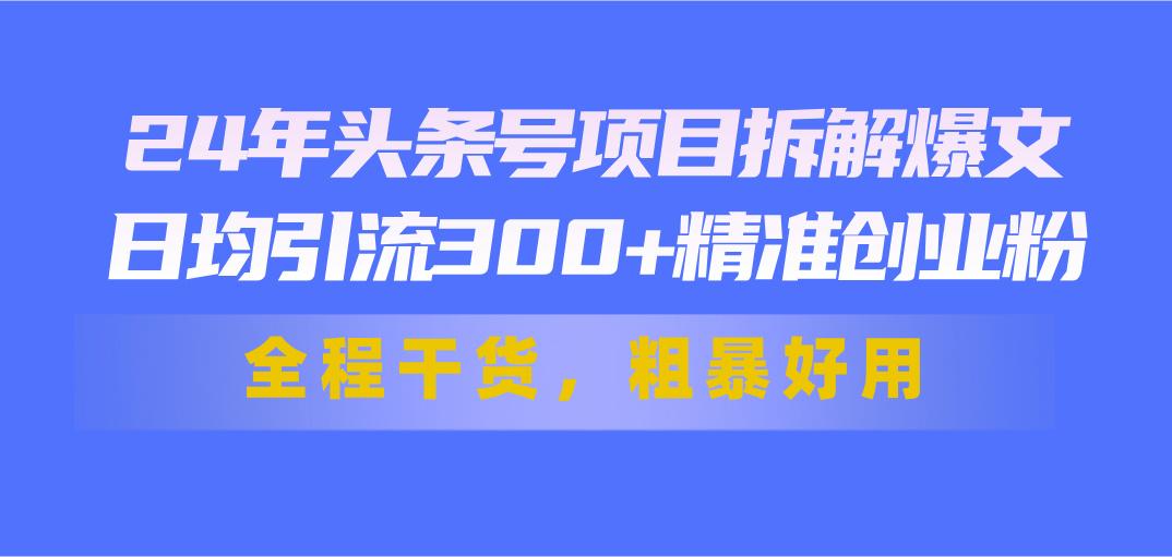 24年头条号项目拆解爆文，日均引流300+精准创业粉，全程干货，粗暴好用-瀚洪创业网