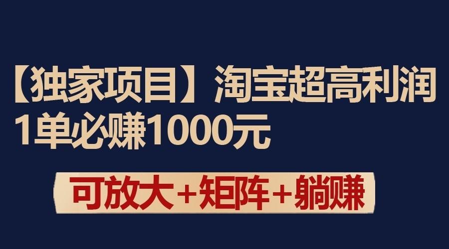 独家淘宝超高利润项目：1单必赚1000元，可放大可矩阵操作-瀚洪创业网