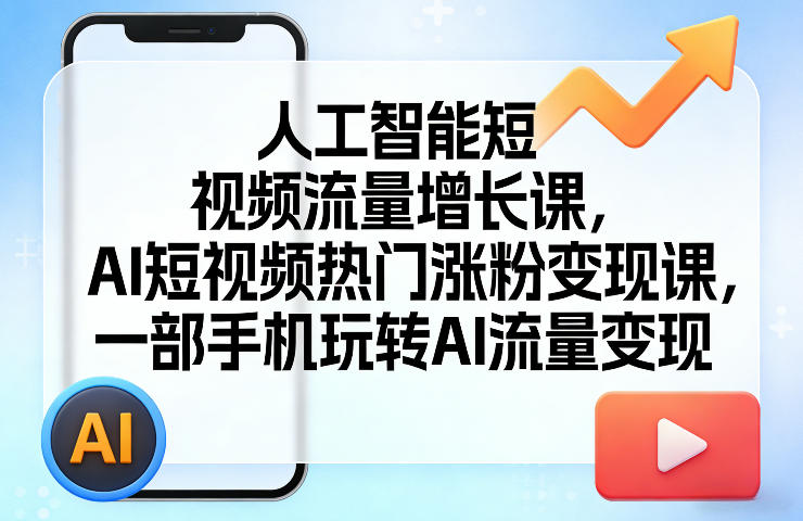 人工智能短视频流量增长课，AI短视频热门涨粉变现课，一部手机玩转AI流量变现-瀚洪创业网