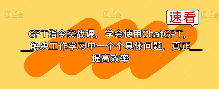 GPT指令实战课，学会使用ChatGPT，解决工作学习中一个个具体问题，真正提高效率-瀚洪创业网