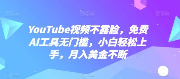 YouTube视频不露脸，免费AI工具无门槛，小白轻松上手，月入美金不断【揭秘】-瀚洪创业网