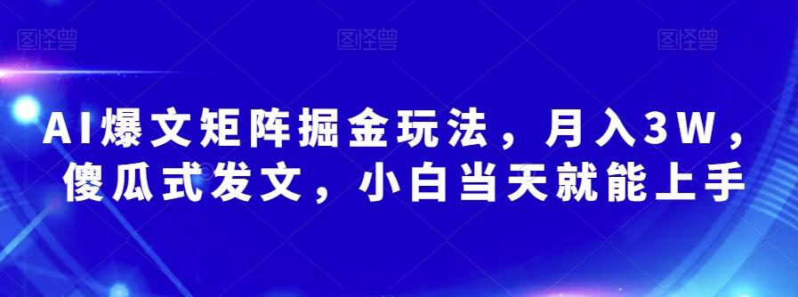 AI爆文矩阵掘金玩法，月入3W，傻瓜式发文，小白当天就能上手【揭秘】-瀚洪创业网