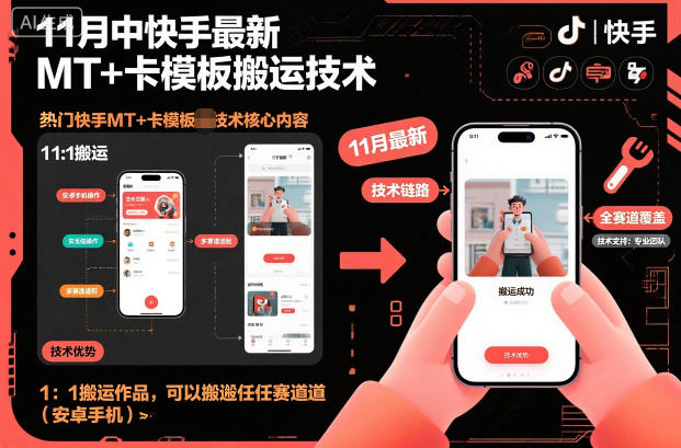 11月中快手最新MT+卡模板搬运技术，1：1搬运作品，可以搬运任何赛道(安卓手机)-瀚洪创业网