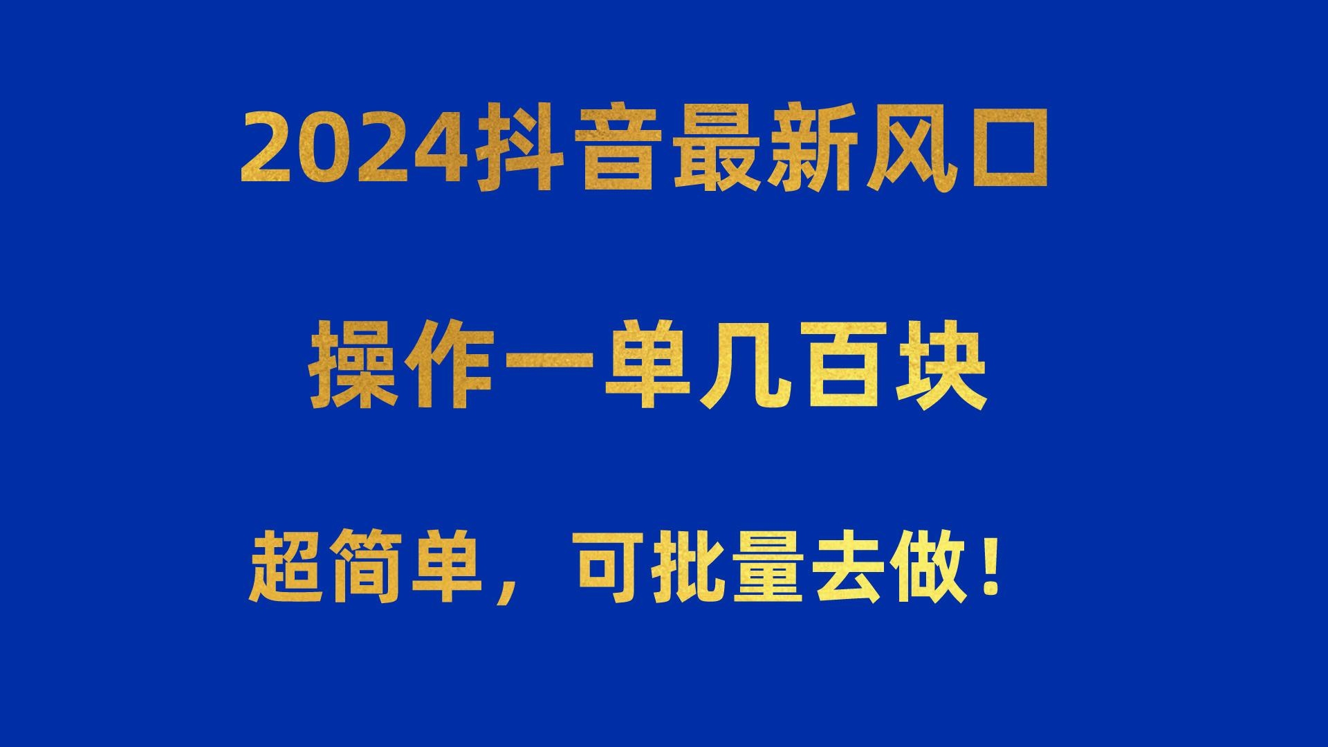 2024抖音最新风口！操作一单几百块！超简单，可批量去做！！！-瀚洪创业网