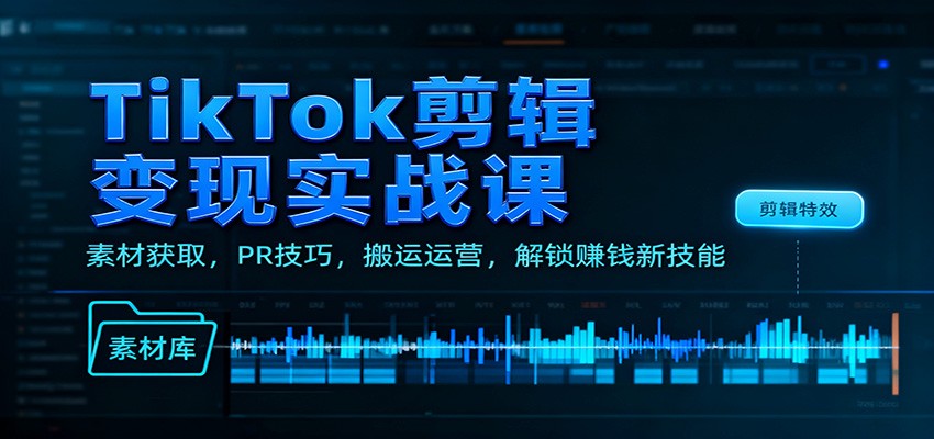 TikTok剪辑变现实战课：素材获取，PR技巧，搬运运营，解锁赚钱新技能-瀚洪创业网