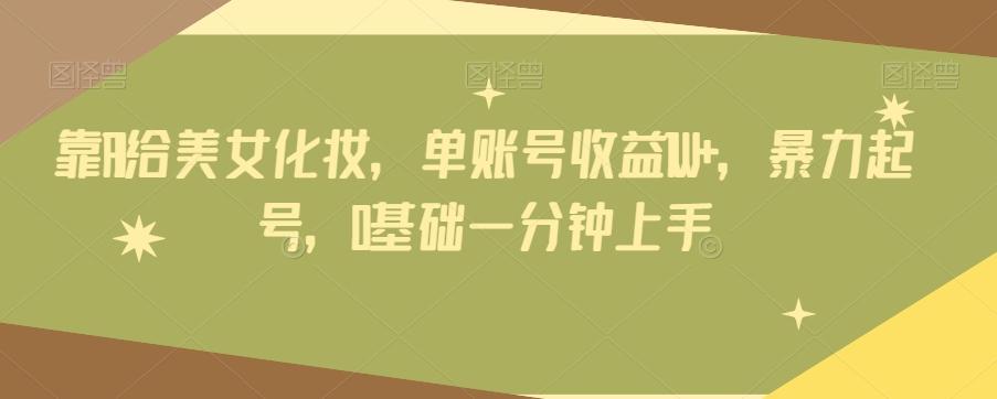 靠AI给美女化妆，单账号收益1W+，暴力起号，0基础一分钟上手-瀚洪创业网