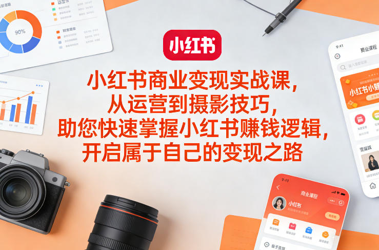 小红书商业变现实战课，从运营到摄影技巧，助您快速掌握小红书賺钱逻辑，开启属于自己的变现之路-瀚洪创业网