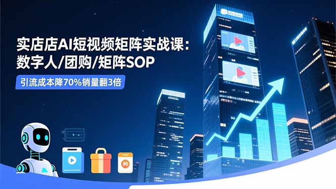 实体店AI短视频矩阵实战课：数字人/团购/矩阵SOP，引流成本降70%销量翻3倍-瀚洪创业网