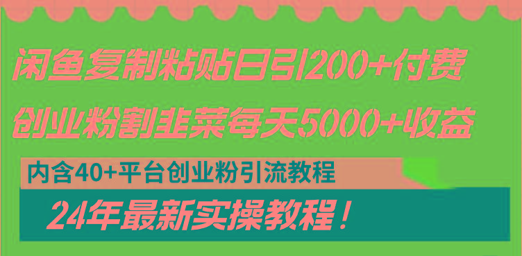 闲鱼复制粘贴日引200+付费创业粉，割韭菜日稳定5000+收益，24年最新教程！-瀚洪创业网