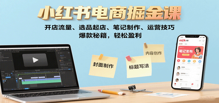 小红书电商掘金课：开店流量、选品起店、笔记制作、运营技巧，爆款秘籍，轻松盈利-瀚洪创业网
